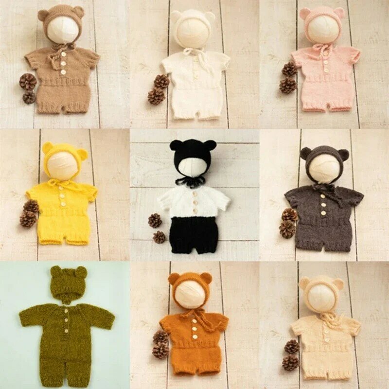 Newborn Bear Photography Outfit Romper & Hat set Lovely Newborn Bear Costume for Memorable Moments for Boys Girls