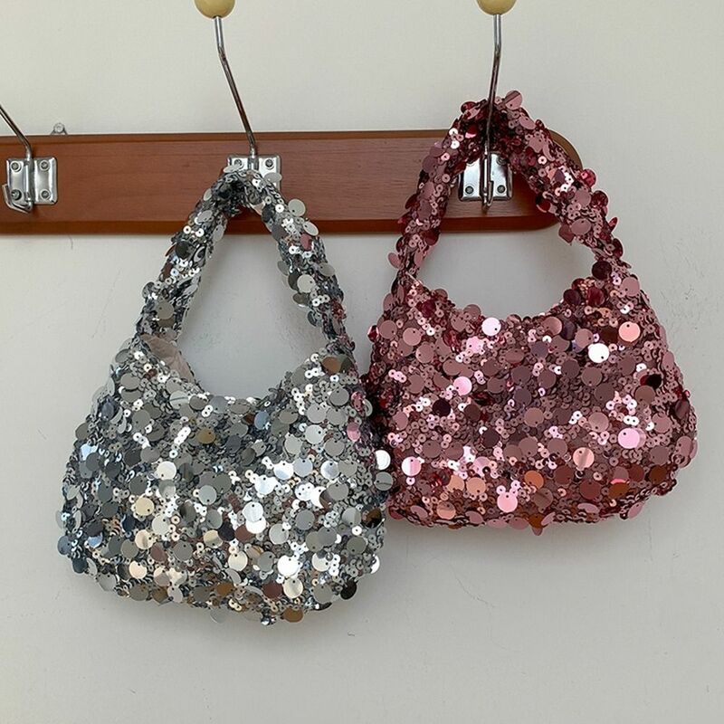 Тканевая сумка с блестками, портативный кошелек, серебристая блестящая сумка, сумка для подмышек, дорожная сумка для макияжа