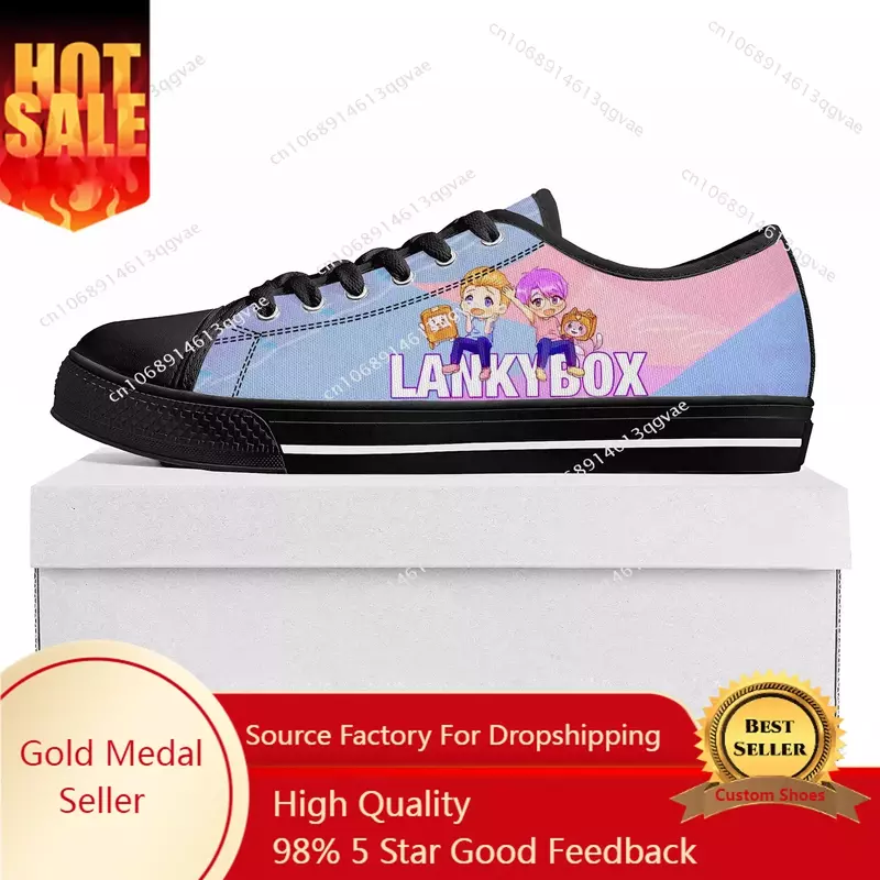 Desenhos animados L-Lanky Low Top Sneakers para mulheres e adolescentes, preto, sapatos feitos sob encomenda de lona, B-Box, personalizar sapato, alta qualidade