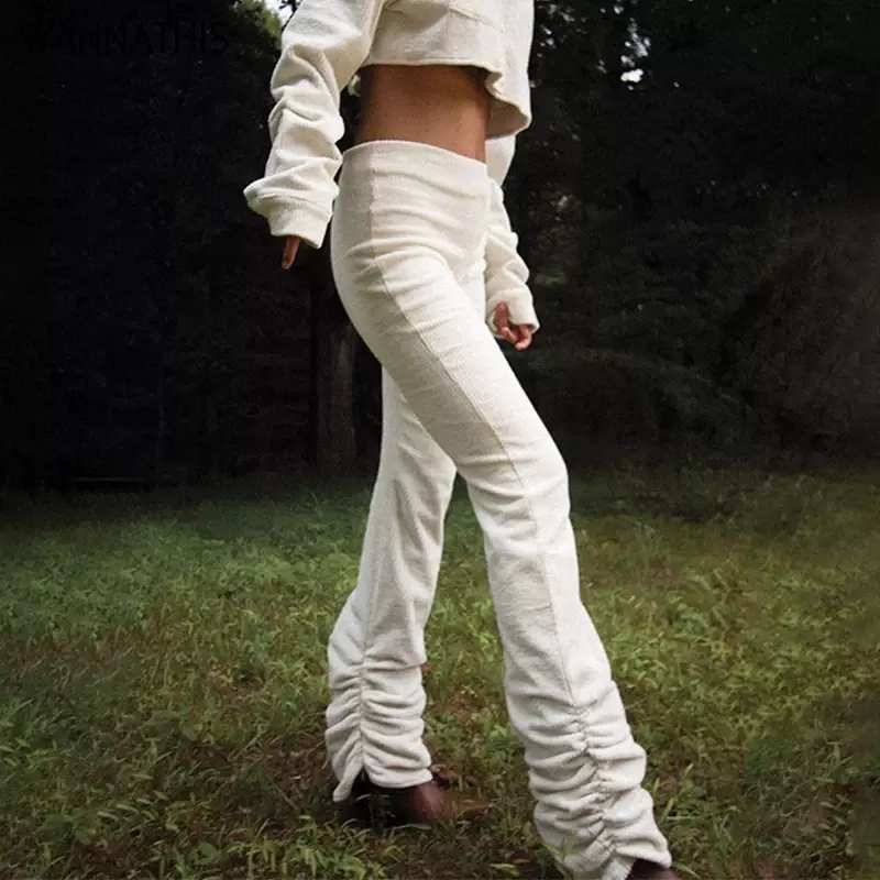 2023 Women's High Waist Pants Hem Pleated Full Length Pant Casual Elegant White Trousers Autumn Streetwear Pencil Pants New