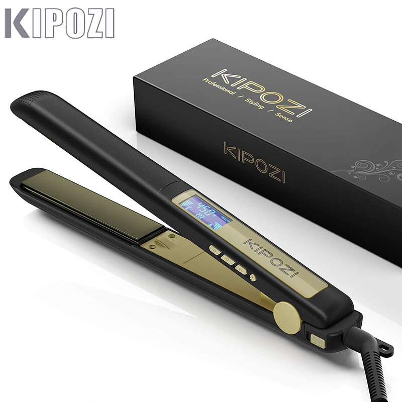 KIPOZI-profissional alisador de cabelo com display digital LCD, modelador de cabelo, titânio, dupla tensão, aquecimento instantâneo, Flat Iron, 2 em 1