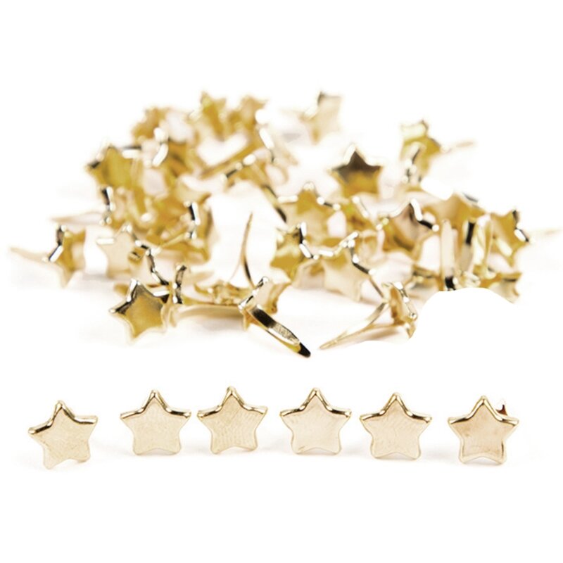 100 Pieces Mini Brads Fasteners Gold Star-shaped Brads for Head Split Pins 10x13 Dropship
