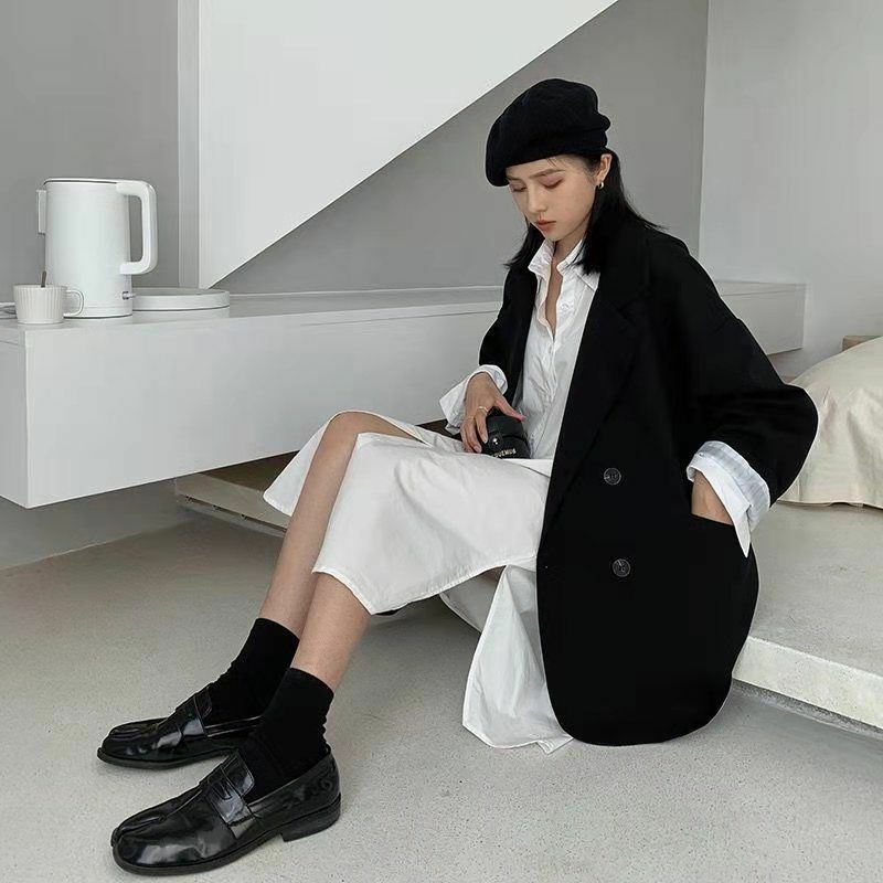 Long Sleeve Blazers Women Korean Style Fashion High Street Office Ladies Simple Leisure Baggy Design Elegant Temperament Outwear