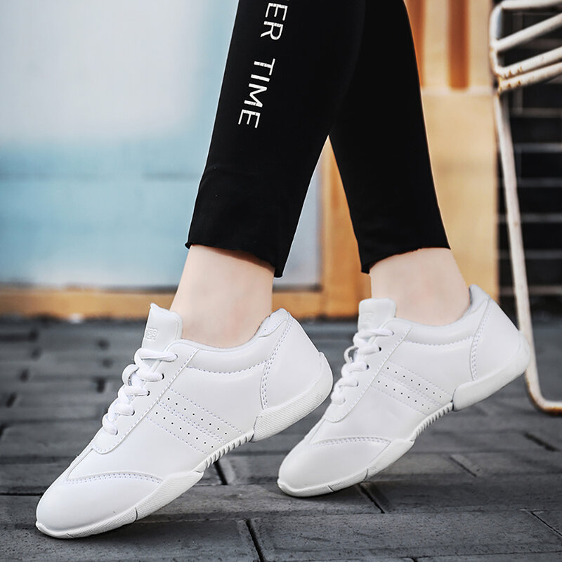 BAXINIER Youth Girls White Cheerleading Dancing Shoes Athletic Training Tennis Walking Lightweight Competition Cheer Sneakers