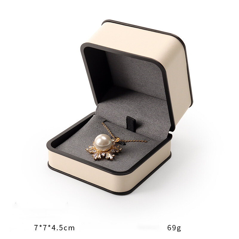 Borda de linha preta caixa de armazenamento de jóias de couro caixa de embalagem de colar de pingente de anel pulseira brincos Display Stand presente de casamento