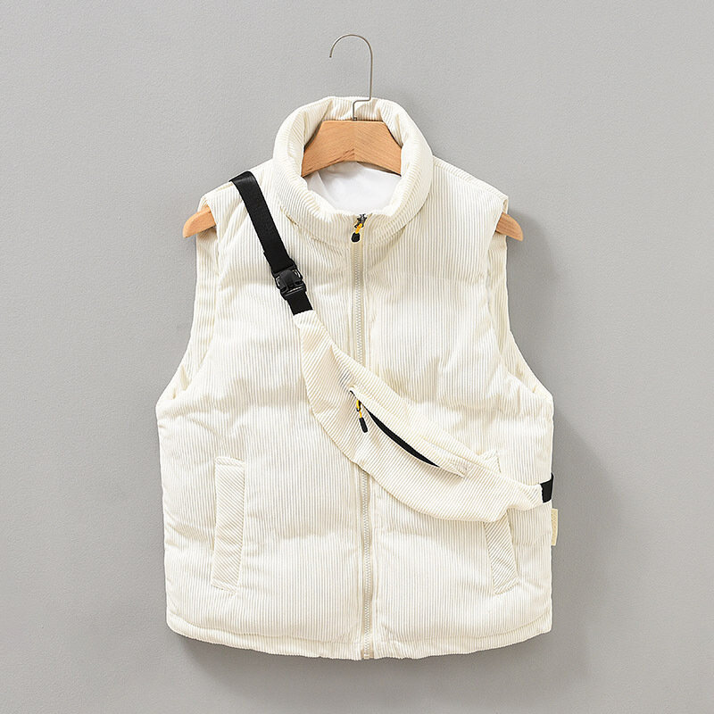 Effen kleur winter mode dikker corduroy katoen gewatteerde warme vesten japan stijl eenvoudige casual vintage mouwloze vest tops