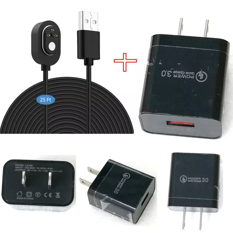 Cable de carga resistente a la intemperie, Cargador rápido con puerto USB, color negro, 7,6 m, para Arlo Ultra/Ultra 2/Pro 3/Pro 4/Go 2/PRO 5S