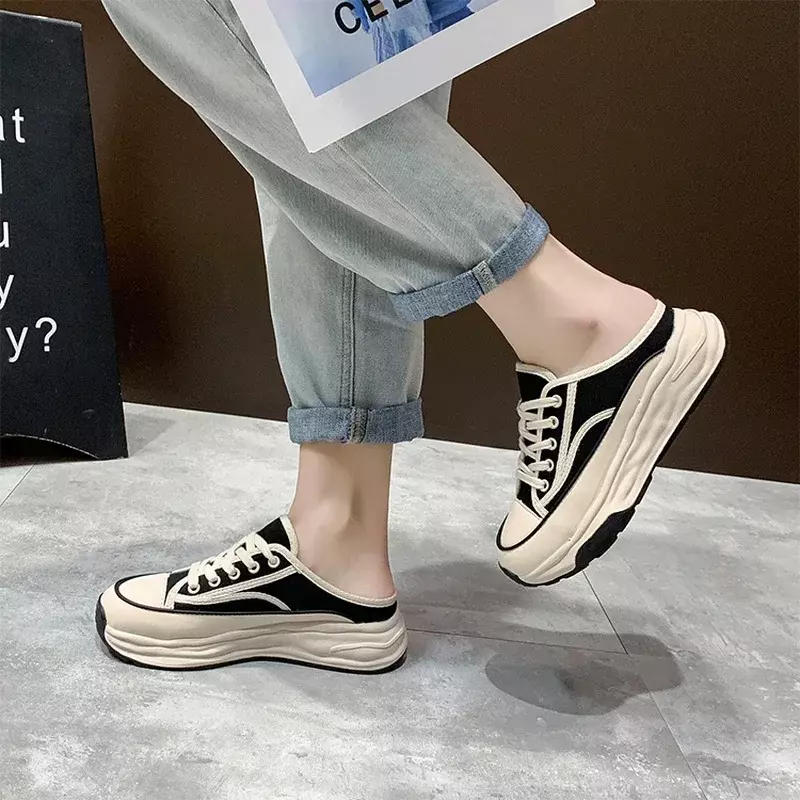 Baotou รองเท้าแตะสำหรับผู้หญิง, รองเท้าสลิปเปอร์ผ้าแคนวาสสำหรับใส่ใน2024เทรนด์ใหม่ฤดูร้อน