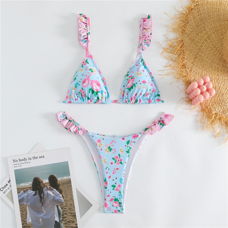 Seksowne kwiatowe bikini 2024 kobiety kostium kąpielowy damski stroje kąpielowe brazylijski Halter mikro stringi zestaw bikini damskie stroje kąpielowe strój plażowy