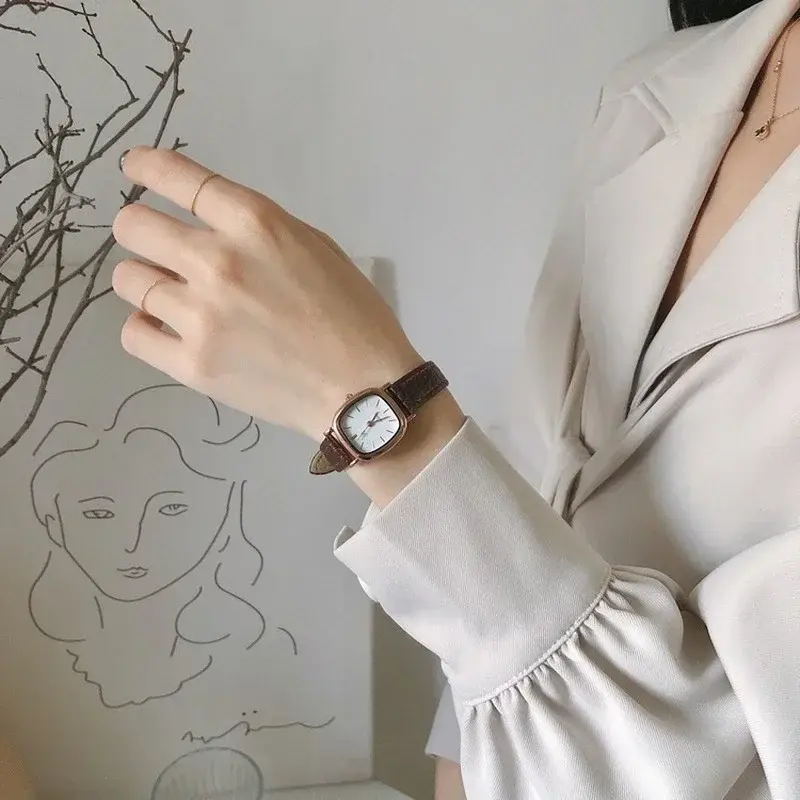 Senhoras de alta qualidade pulseira casual relógios femininos simples vintage relógios para mulheres dial relógio de pulso pulseira de couro