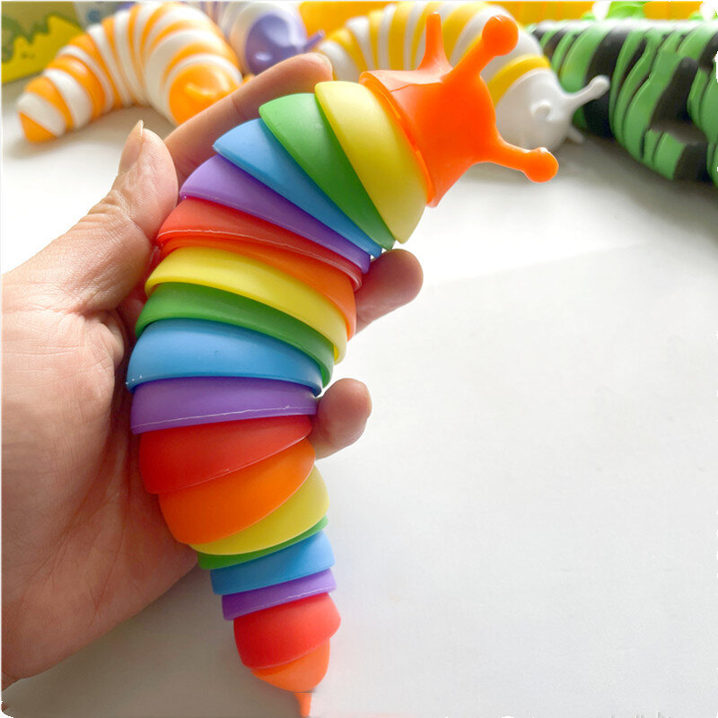 5.51inch 7.28inch Colorful Fidget Toy Slug Articulated Flexible 3D Slug Fidget Toy Relief Anti-Anxiety Sensory Kids Toys