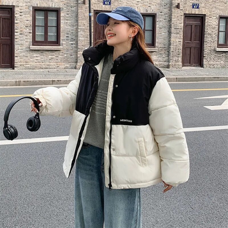 2023 New Women Winter Stand-Up Collar Short Coat Thick Down Cotton Padded Jacket Woman Loose Overcoat Fashion Casual Parka Mujer