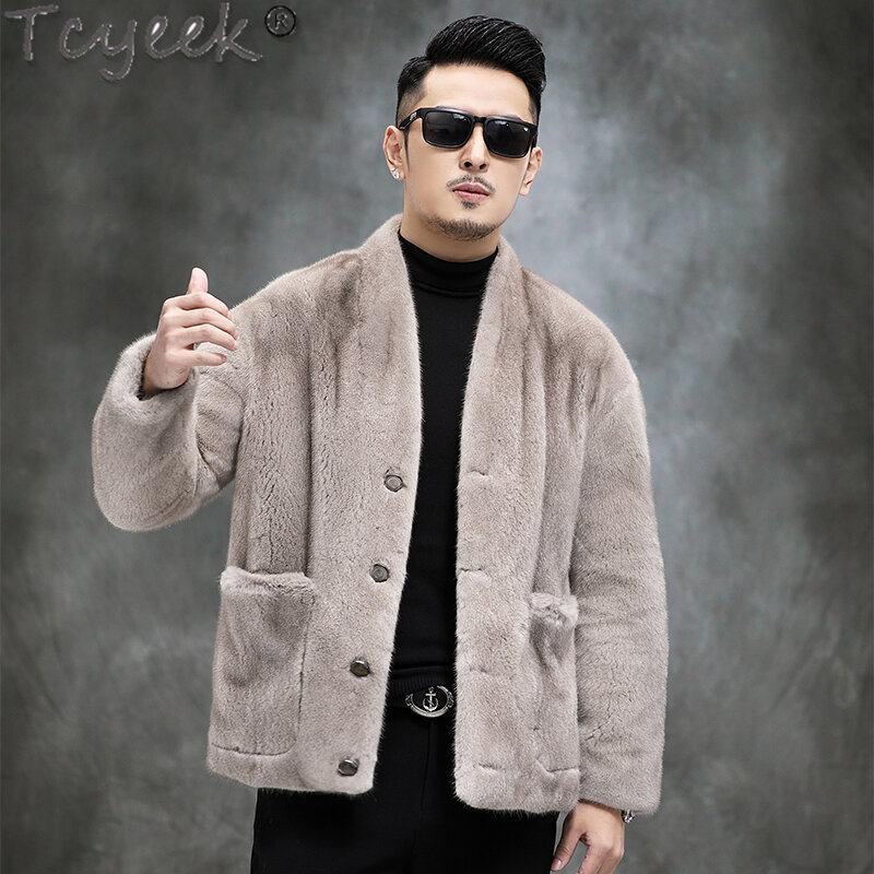 Зимняя теплая куртка Tcyeek из натурального меха высокого качества, Мужская модная повседневная черная куртка из цельного меха, Мужская Уличная одежда, мужская куртка LM