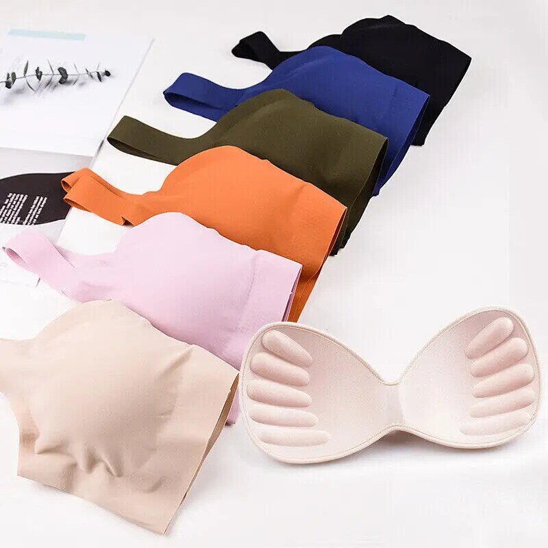 2024 Women Seamless Ice Silk Bra Removable Chest Pad Lifting Bralette Underwear No Steel Ring Breathable Push Up Yoga Vest Bras