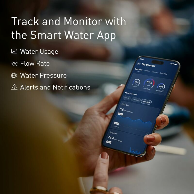 Moen Flo Monitor air pintar dan Sensor penutup otomatis, detektor kebocoran air terhubung Wi-Fi untuk pipa Diameter 1 inci, 900