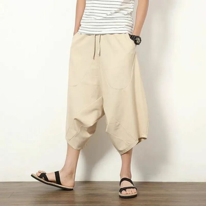 Pantalones de pierna ancha de estilo japonés para hombre, pantalón de Kung Fu de talla grande, holgado, de Yoga, tiro caído, ropa de calle Harem