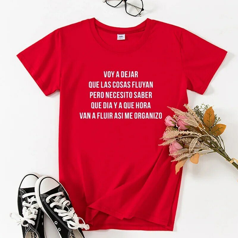 Camiseta con estampado De letras en español para Mujer, Tops informales De manga corta, Camiseta transpirable en blanco y negro para chica