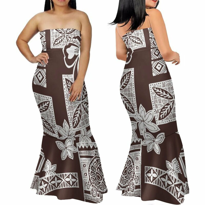 Vestido tribal personalizado polinésio para mulheres, vestidos de sereia, plus size, 7XL, moda