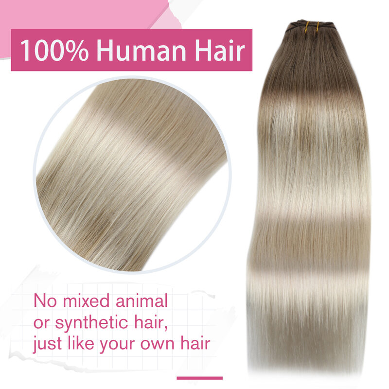 Moresoo Human Hair Bundles Weave in Double Wefted Machine Remy Hair Balayage Hair Pieces for Women Straight Weft Hair Extension