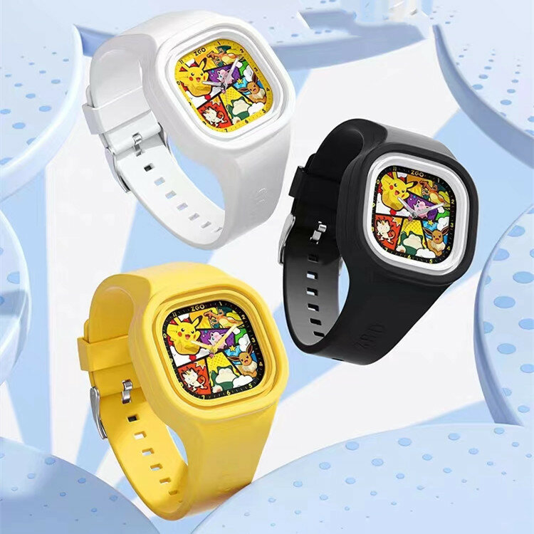 Relógio de pulso infantil Pikachu Square Silicone Digital, ponteiro dos desenhos animados, luminoso, meninos, meninas, crianças, aniversário, festivais, presentes, novo