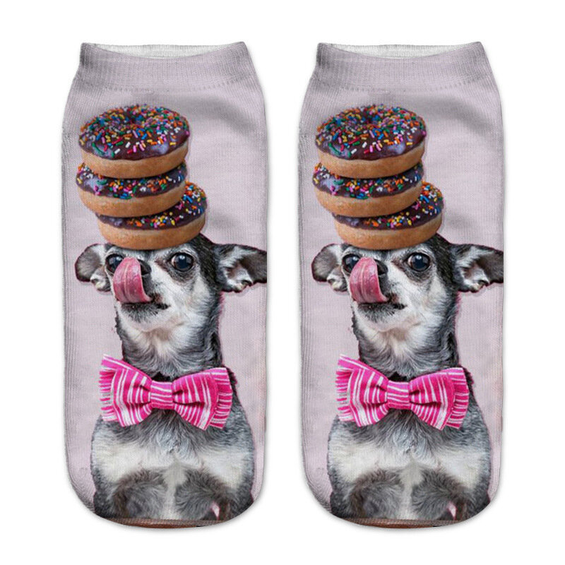 Носки смешные с принтом Kirky Chihuahua, модные милые мягкие женские тапочки в стиле Харадзюку, хип-хоп, кавайные низкие носки до щиколотки