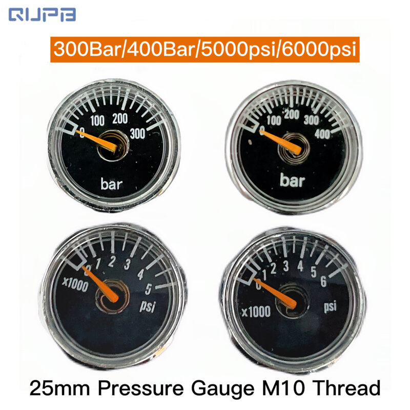 QUPB-Mini medidor de presión de agua de 25mm para regulador de Paintball con Rosca M10, color negro, 300bar/400bar/5000PSI/6000psi