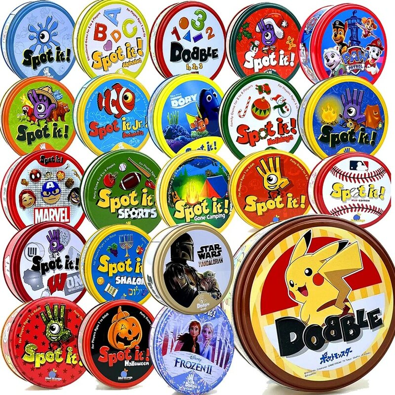 57Styles Dobble Cards Spot It Game Toy with Metal Box Red Sports Animals Jr Hip Kids Board Game Gift Holidays Camping