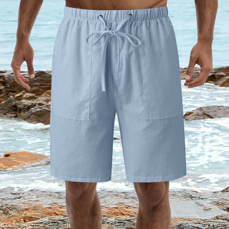 Shorts de treino com cordão cintura alta masculino com bolsos, bolso solto, casual, tamanho 30