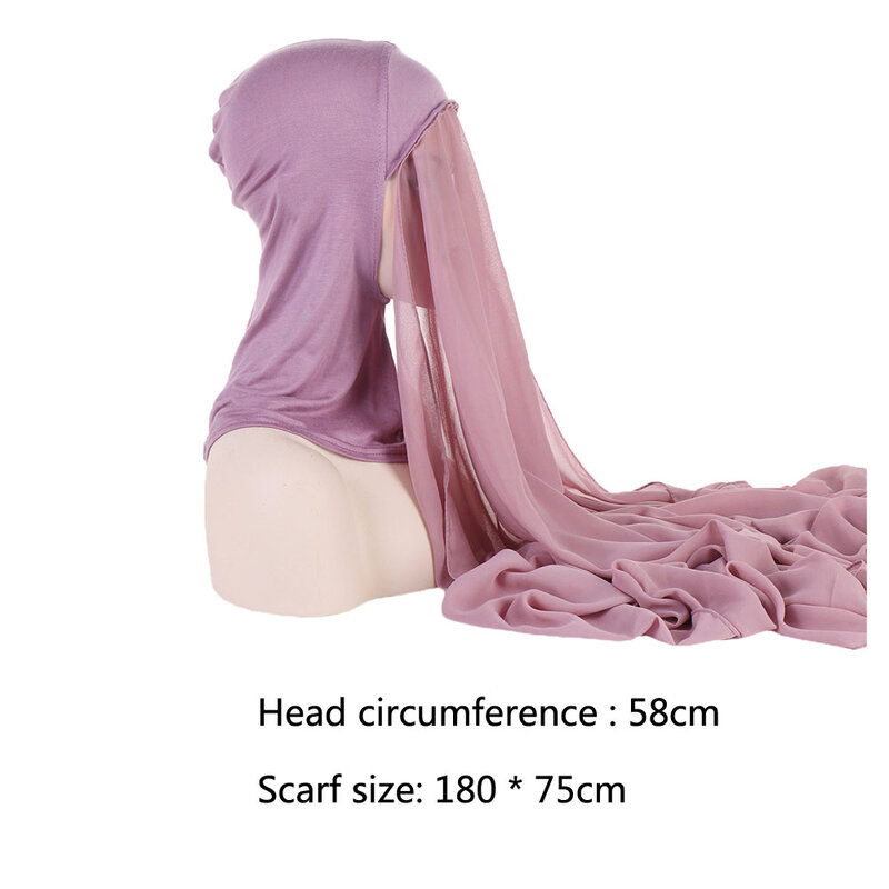 Instant Hijab With Cap Chiffon Jersey Hijab For Women Veil Muslim Fashion Modal Islam Hijab Cap Scarf For Muslim Women Headscarf