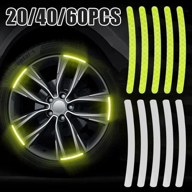 สติกเกอร์ดุมล้อรถยนต์20/40/60ชิ้นเทปแถบสะท้อนแสงสูงสำหรับรถจักรยานยนต์รถยนต์กลางคืนขับรถปลอดภัยสติกเกอร์อเนกประสงค์เรืองแสง