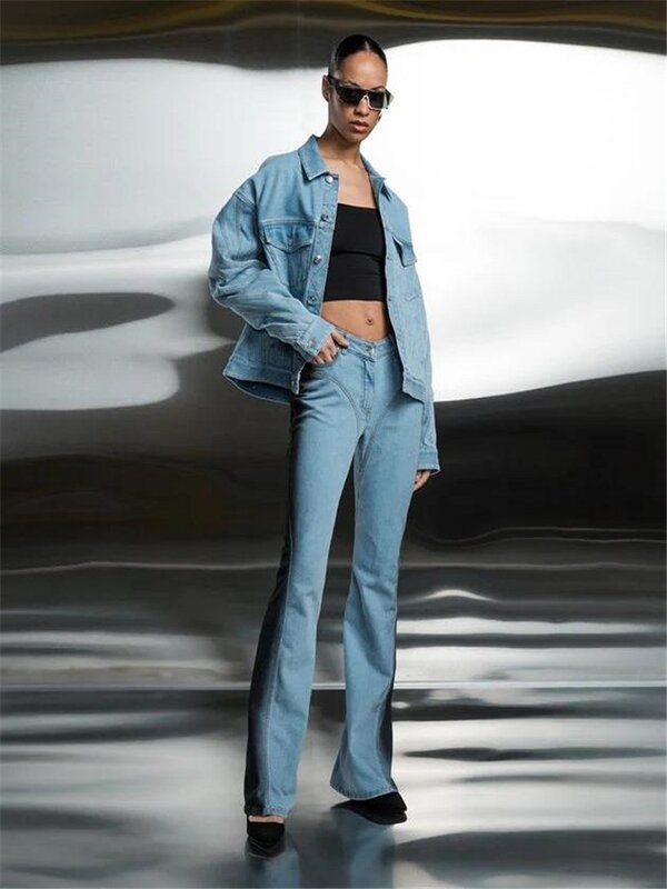 Jeans de algodão estampado feminino, calça casual solta, cintura alta, calça queimada, roupa Y2K, alta qualidade, tendências, nova moda, 2024