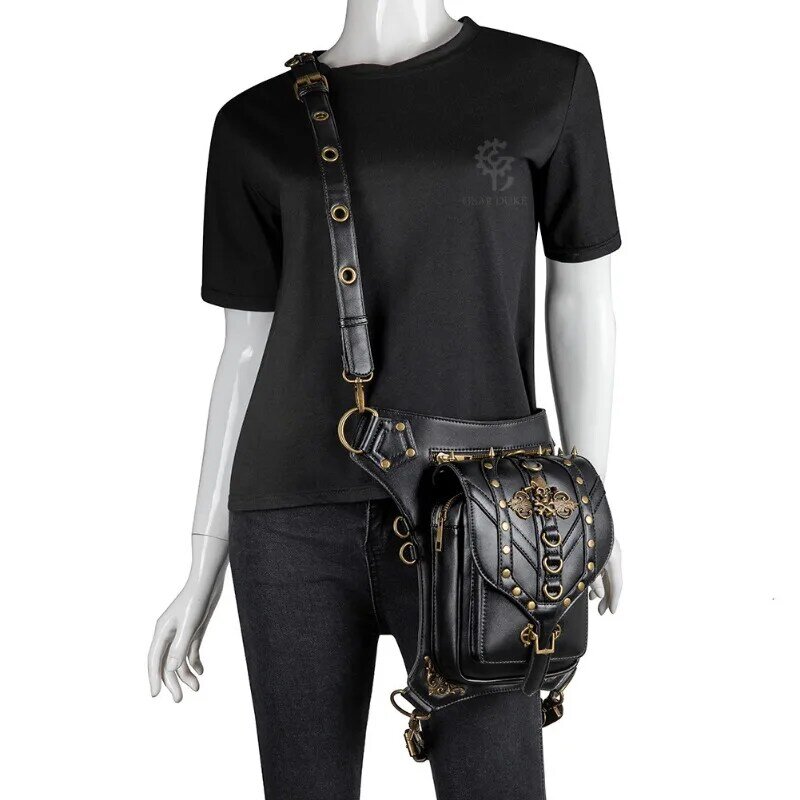 Ombro único oblíquo Straddle Bag para mulheres, cabeça preta de caveira, PU outdoor Fit cintura saco, novo