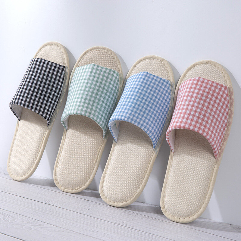 Zapatillas de casa con tapa para mujer, zapatos planos de lino con celosía, para primavera y otoño, Unisex, 1 par