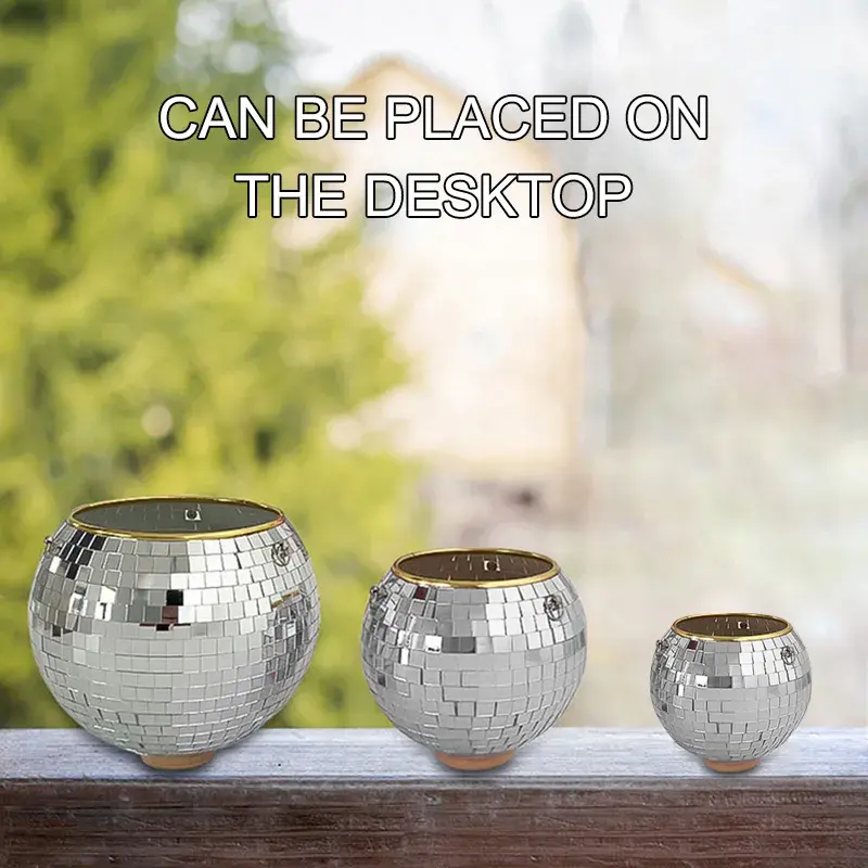 1PC Disco Ball creativo vaso da fiori rotondo cesto appeso specchio di vetro di plastica vaso per piante succulente Slivery