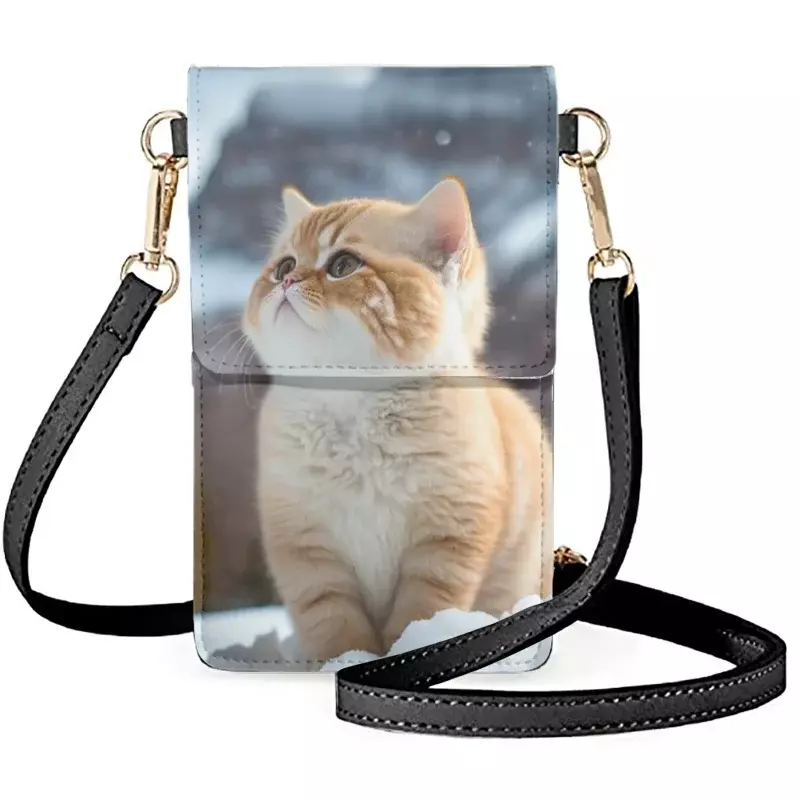 Bolso de hombro con estampado de gato para teléfono móvil, Cartera de lujo con pantalla táctil, tarjetero, 2023