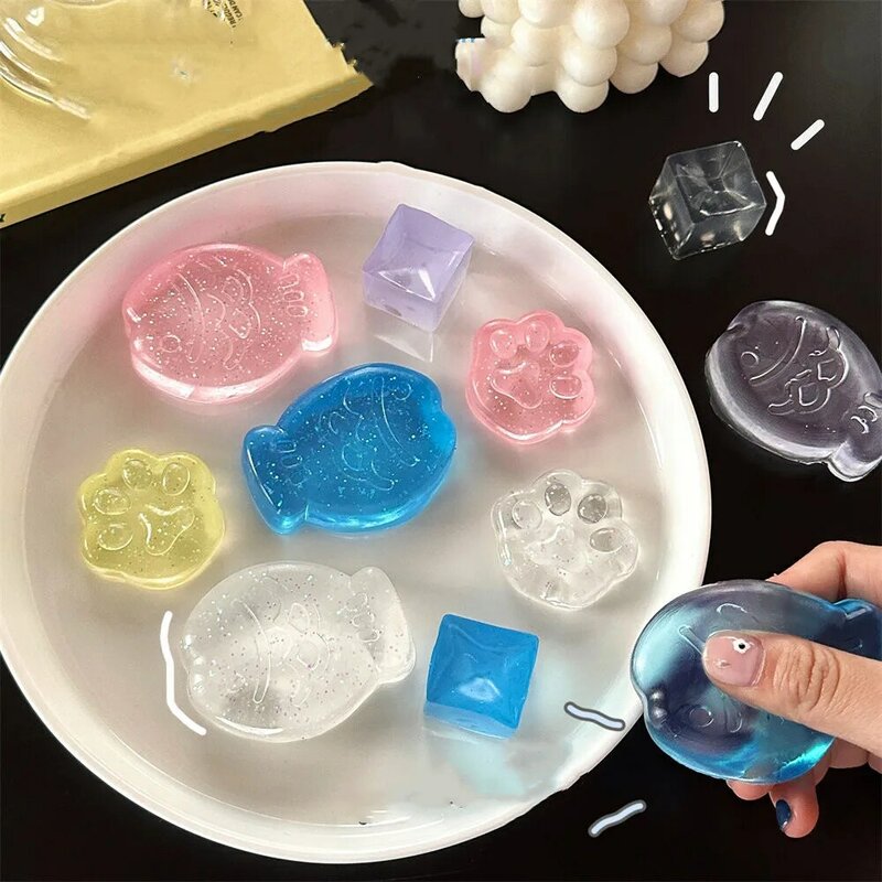 New Fidget Toys Mini Squishy Toys Mochi Ice Block Stress Ball Toy Kawaii trasparente Cube Cat Paw Fish antistress Squeeze Toy