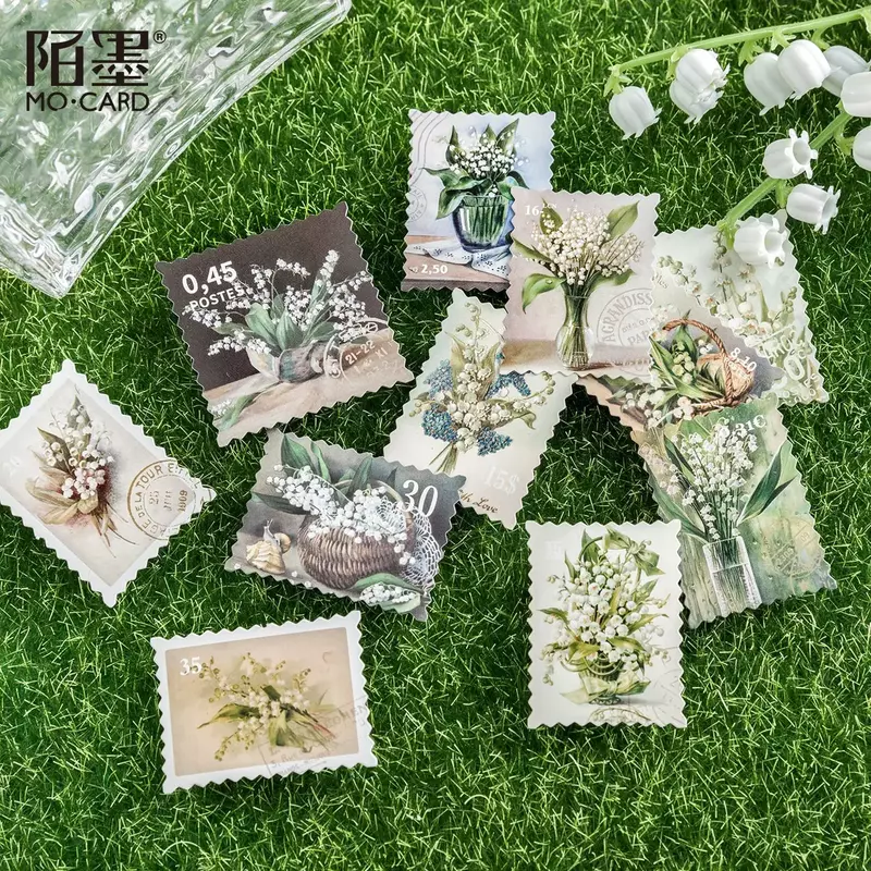 46pcs/case Seal Stickers Lily of The Valley Small Fresh Vintage Gardenia Floral Handbook Material DIY Decorative Stickers