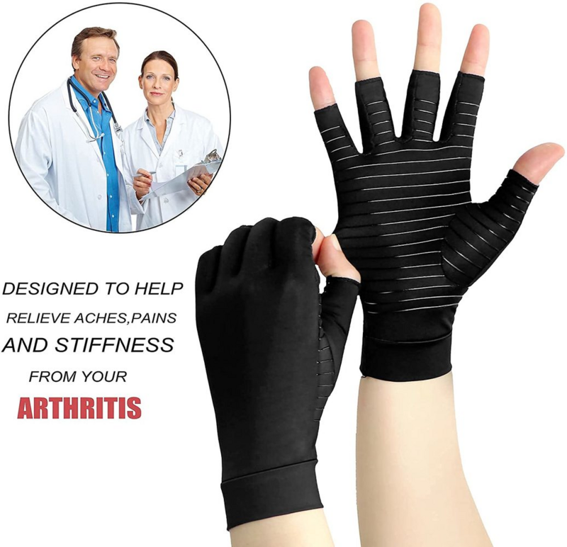 1 paio di guanti per l'artrite a compressione in rame senza dita per Tunnel carpale, ersi, reumatoide, tendinite, dolore alle mani, digitazione del Computer