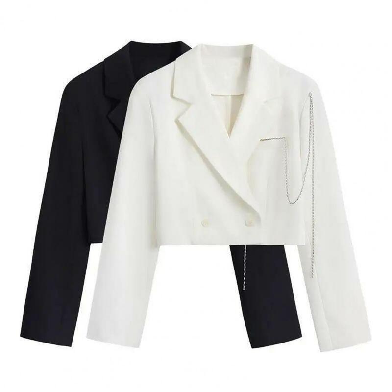 女性のためのエレガントなダブルブレストスーツコート,ファッショナブルなチェーンデコレーション,長袖カーディガン,薄い女性のためのノッチカラー