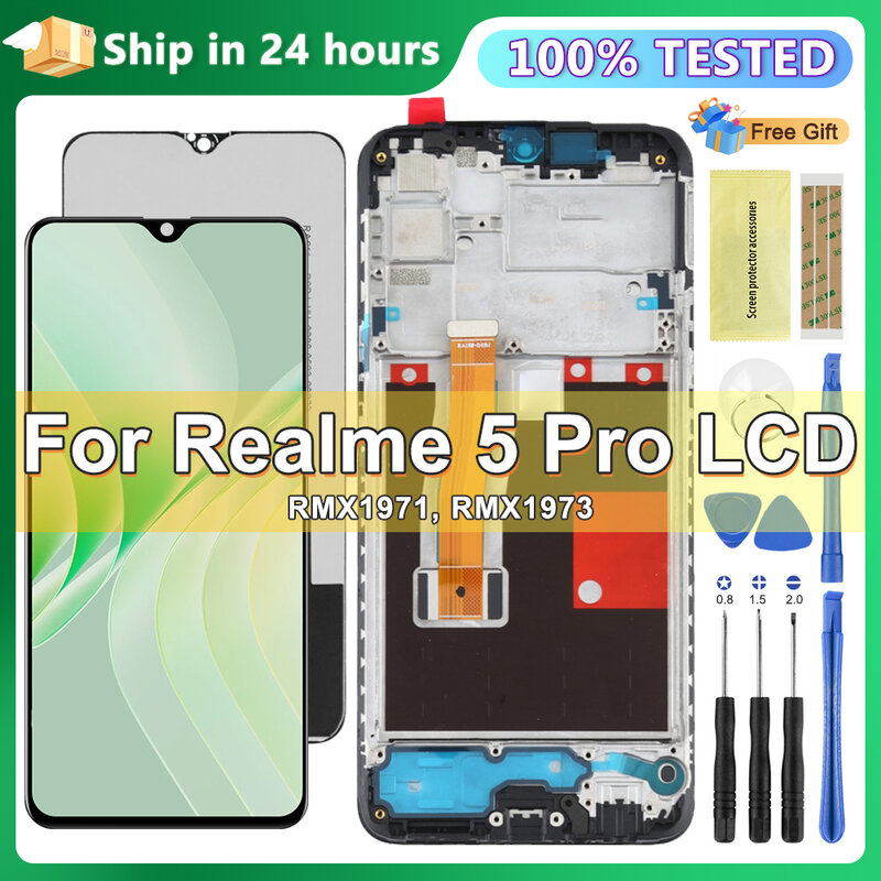 OPPO-Realme 5 Pro LCD com Moldura, 5 Pro, 5Pro, Display LCD, Tela de Toque, Substituição de Montagem, RMX1970, original