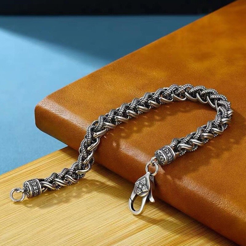 CHUANGCHENG S925 Sterling Silver China-Chic Vajra Handwoven Bracelet Men's and Women's Fashion Retro Bracelet