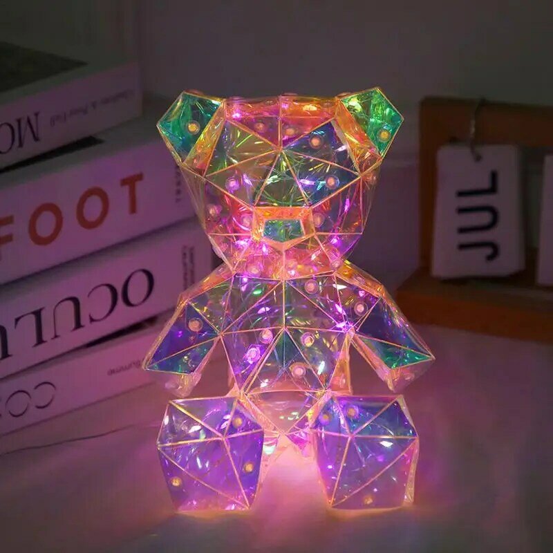 Lampada a forma di orsetto scintillante lampada da scrivania a LED carina comodino a forma di orso con luce morbida che cambia colore compleanno accessori regalo di san valentino