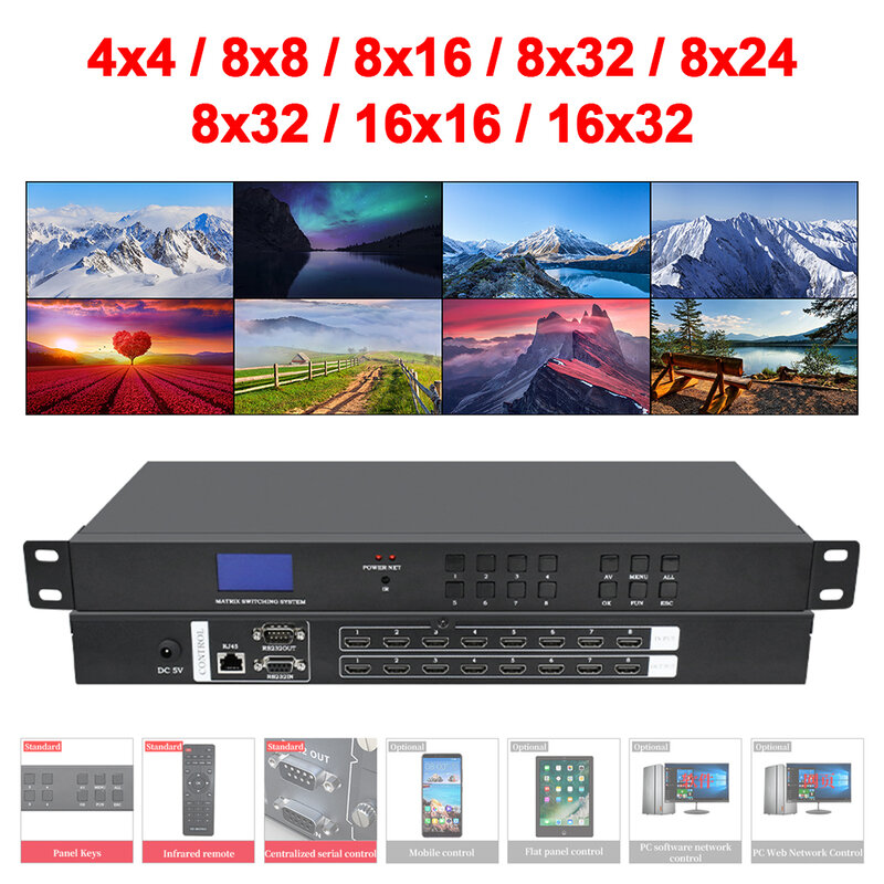 Interruptor de matriz de Audio/vídeo Hd comercial, conmutador de matriz de Host de señal Digital, estilo de chasis, 4x4, 8x8, 8x16, 16x16, 16x32, 2K/4K para Hdmi