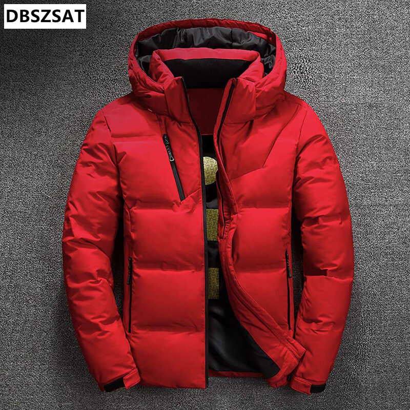2022ฤดูหนาวเสื้อแจ็คเก็ตบุรุษคุณภาพความร้อนหนาหิมะสีแดงสีดำ Parka Warm Outwear แฟชั่น-เป็ดสีขาวลงชายเสื้อ