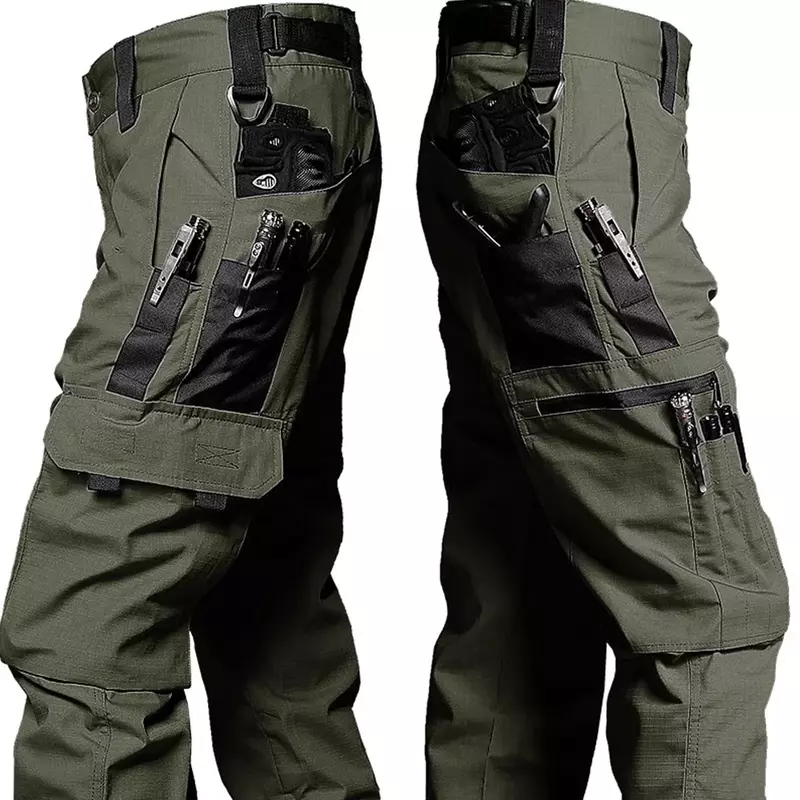 Pantalones Cargo de camuflaje negro para hombre, pantalones impermeables multibolsillos para exteriores, entrenamiento resistente al desgaste, pantalones de trabajo de pesca, otoño