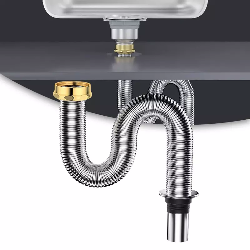 40cm/60cm Bathroom Stainless Steel Sink Siphon Replacement Waste Drain Valve Drain Flexible Pipe Waste Drain Flexible Pipe Hose
