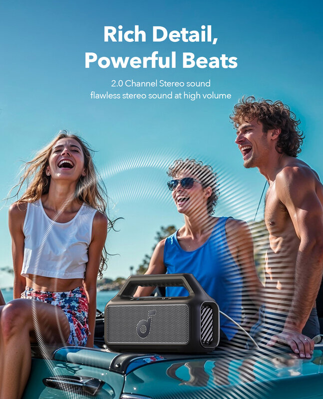 Soundcore oleh Anker Boom 2 SE Speaker luar ruangan 18 jam kotak suara waktu putar IPX 7 tahan air dan Speaker Bluetooth apung