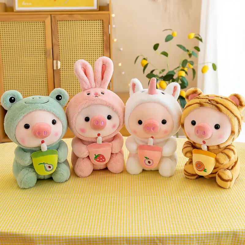 귀여운 버블 티 돼지 봉제 장난감, 부드러운 박제 동물, 귀여운 토끼, 티컵 봉제 인형, 어린이 생일 선물, 25cm