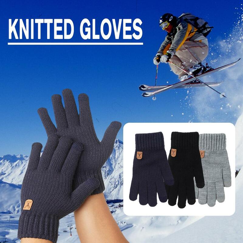 Zimowa ciepła dziergana rękawiczka ekran telefonu komórkowego dziergana rękawiczka w pełnym mitenki gruba szydełkowa rękawica dla mężczyzn G8a4