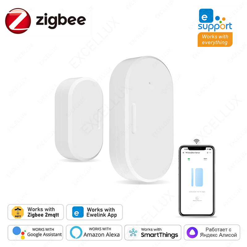 Смарт-датчик двери ZigBee Z2MQTT, детекторы открытия и закрытия дверей, управление EWelink через Alexa Google Home